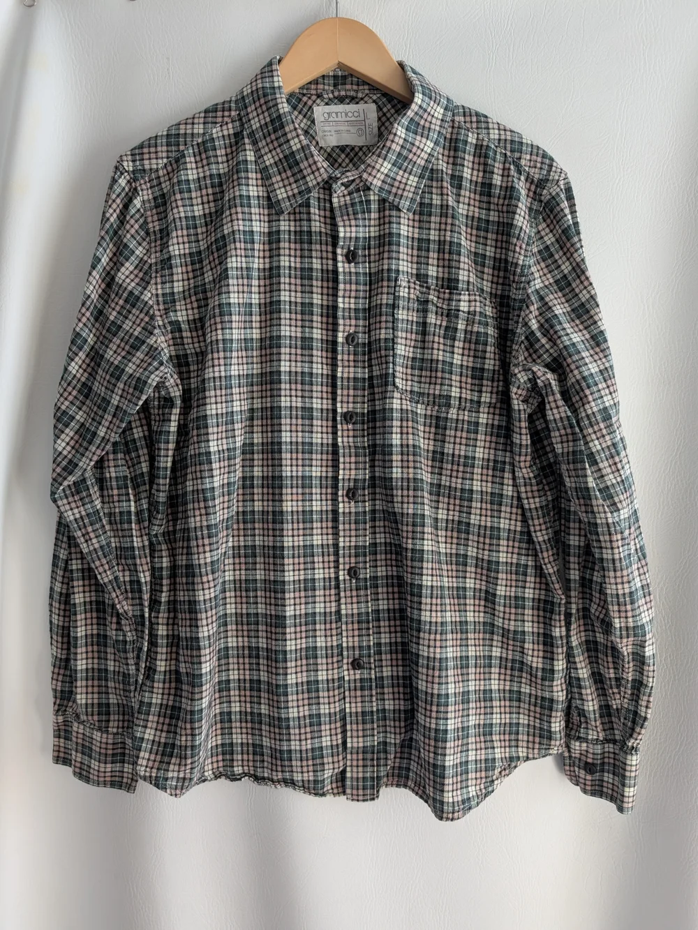 Gramicci Green & Tan Plaid Cotton Button-Down Shirt  Long Sleeves - L